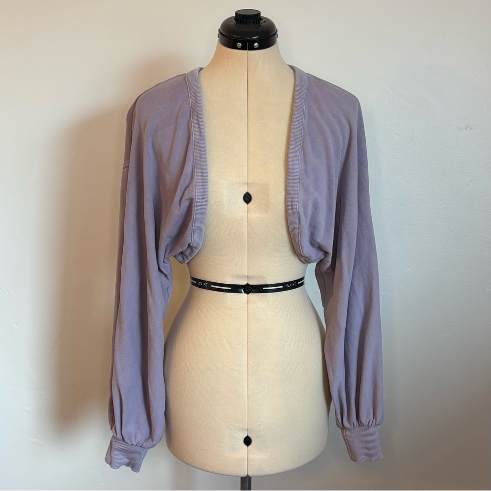 Zara Cropped Open Front Sweatshirt Shrug, Balero, Cardigan, Lavender, Purple, S